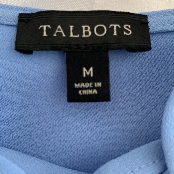Talbots Blue Blouse w/Criss Cross detailing on Front, Scalloped Hem. Size M - Picture 6 of 9